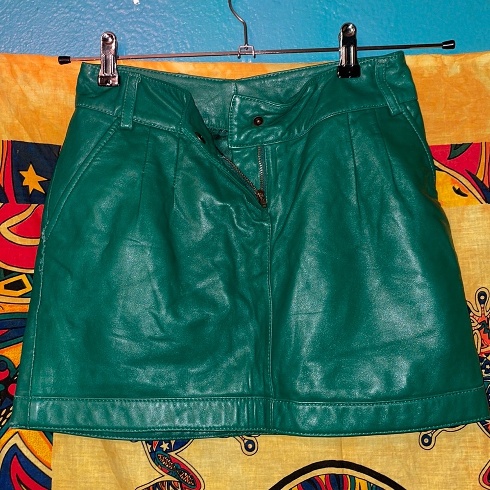 Vintage green leather skirt
